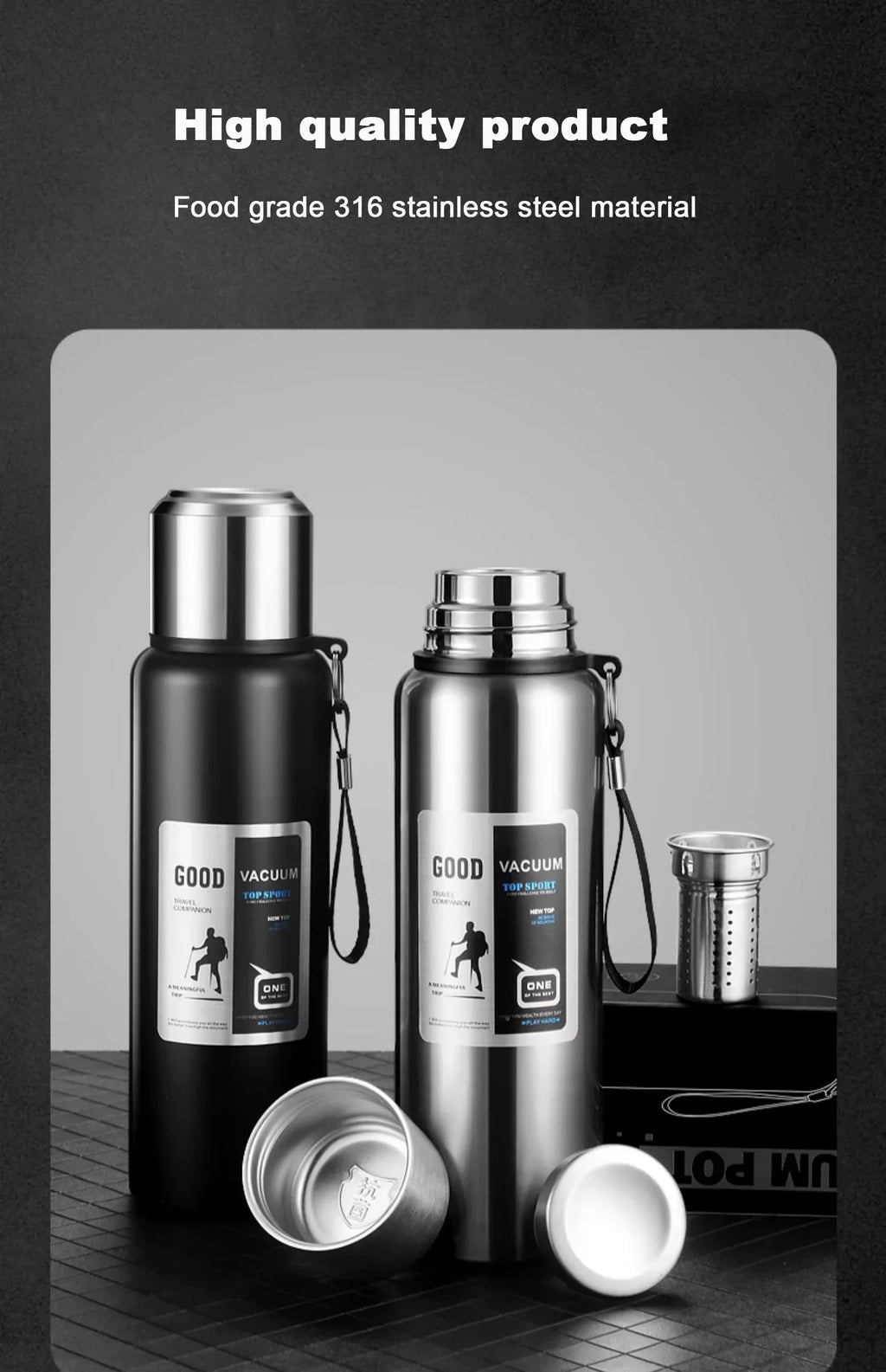 Large Capacity Cold Thermal Thermos Tumbler Stainless Steel Insulated Tea Coffee Water Bottle Insulation Flask Pot Travel Mug