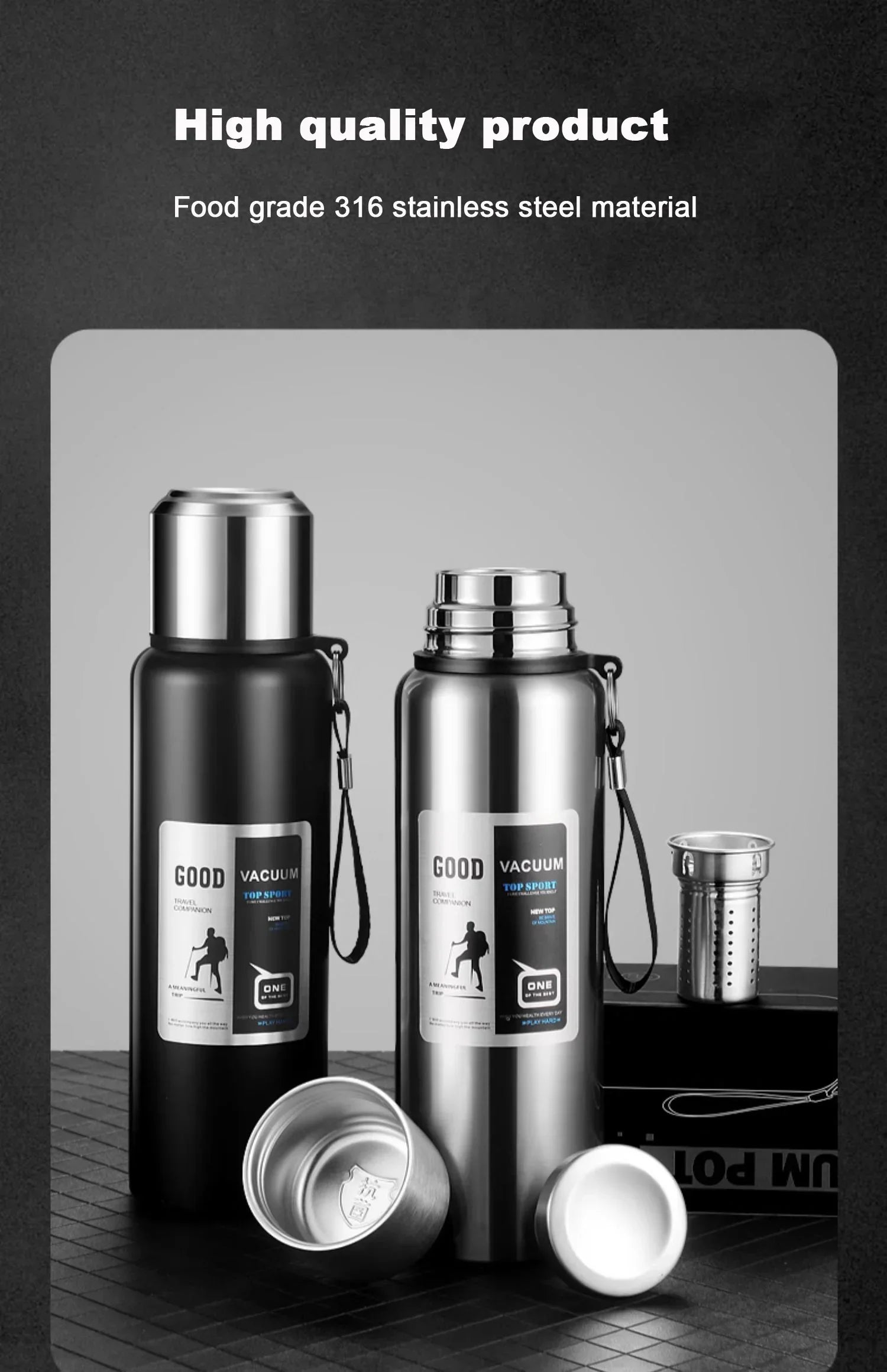 Large Capacity Cold Thermal Thermos Tumbler Stainless Steel Insulated Tea Coffee Water Bottle Insulation Flask Pot Travel Mug