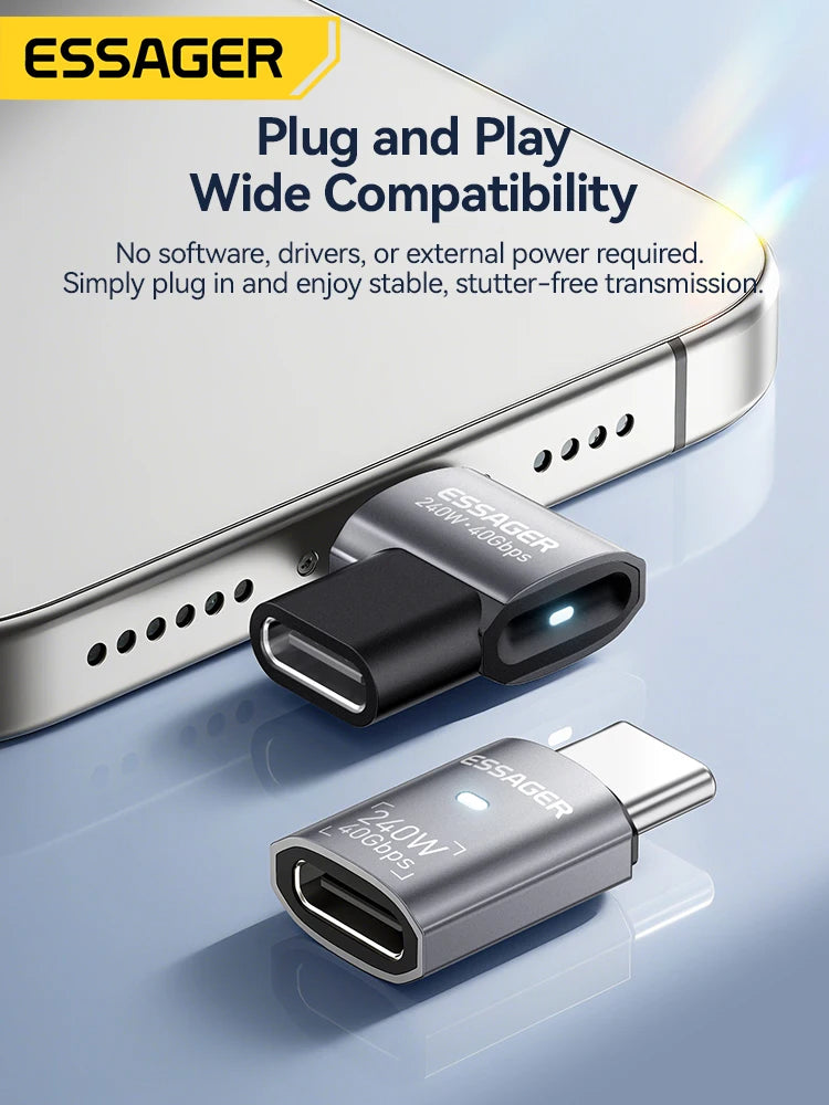Essager USB4.0 40Gbps OTG Converter 240W Power Delivery Right Angle USB C Data Transfer Adapter For Phone Macbook Tablet 8K60Hz