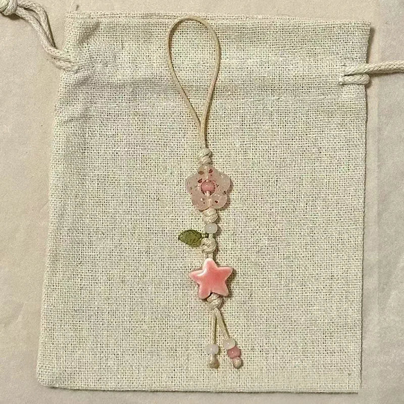 Cute Star Flower Mobile Phone Strap Kawaii Ceramic Beaded Mobile Phone Lanyard Bag Decoration Camera Pendant Fashion Keychain