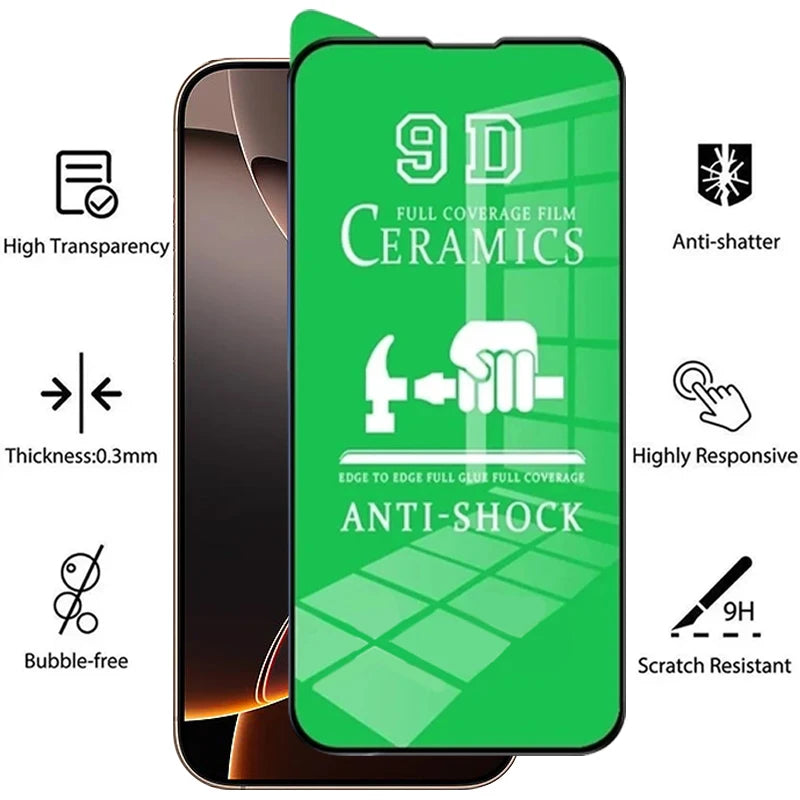 4PCS Clear Ceramic Film For iPhone 17 16 15 14 11 13 12 Pro Max Air 16e 15 14 16 Plus 13 12 Mini XS Max XR X 8 Screen Protector