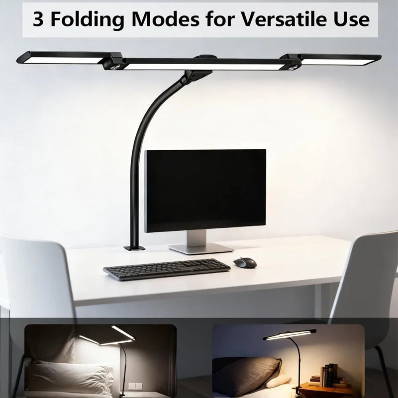 LED Desk Lamp Eye-Caring Desk Light with Stepless Dimming Adjustable Flexible Gooseneck with Clamp for Reading Study Workbench
