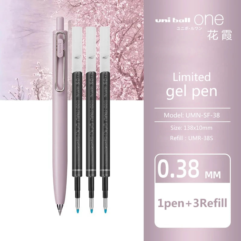 1+3 Refill Japan UNI Gel Pen Small Thick Core 0.38mm Smooth Quick Dry UMN-SF-38 Upgrade UniBall One Black School Supplies