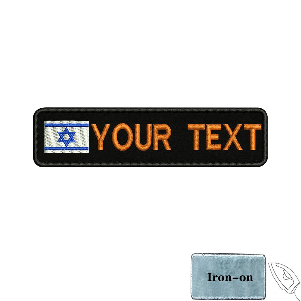 1PC 10cmx2.5cm Israel Flag Custom Personalized Name number Patch Stripes Badge tags Armband Iron On Or Hook Loop embroidered