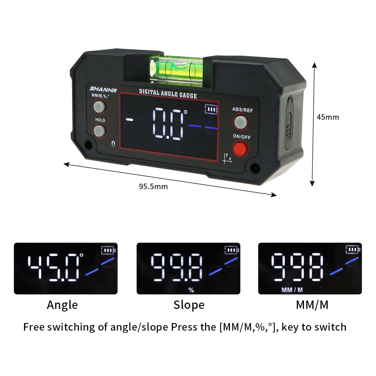 SHANHR Digital Angle Finder with Level Bubble Dual Axis Rechargable Digital Angle Gauge Magnetic Digital Level Box Protractor
