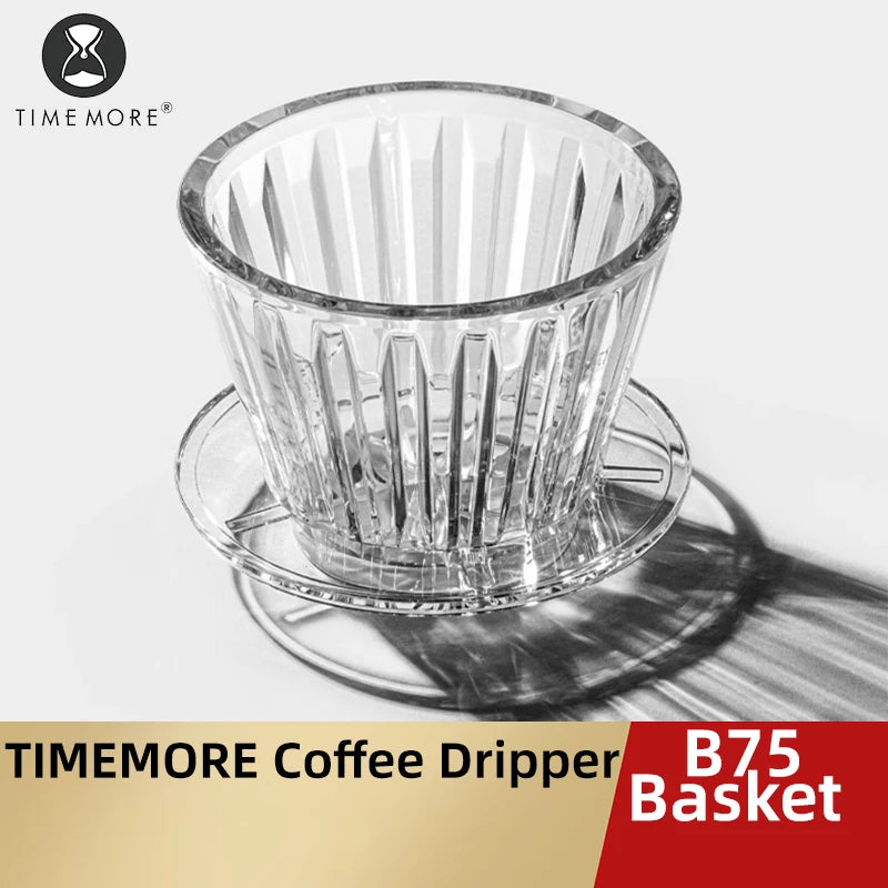 TIMEMORE B75 Basket Coffee Dripper Crystal Eye Pour Over Coffee Filter PCTG 1-2Cups Coffee Maker Flat Bottom Increase Uniformity