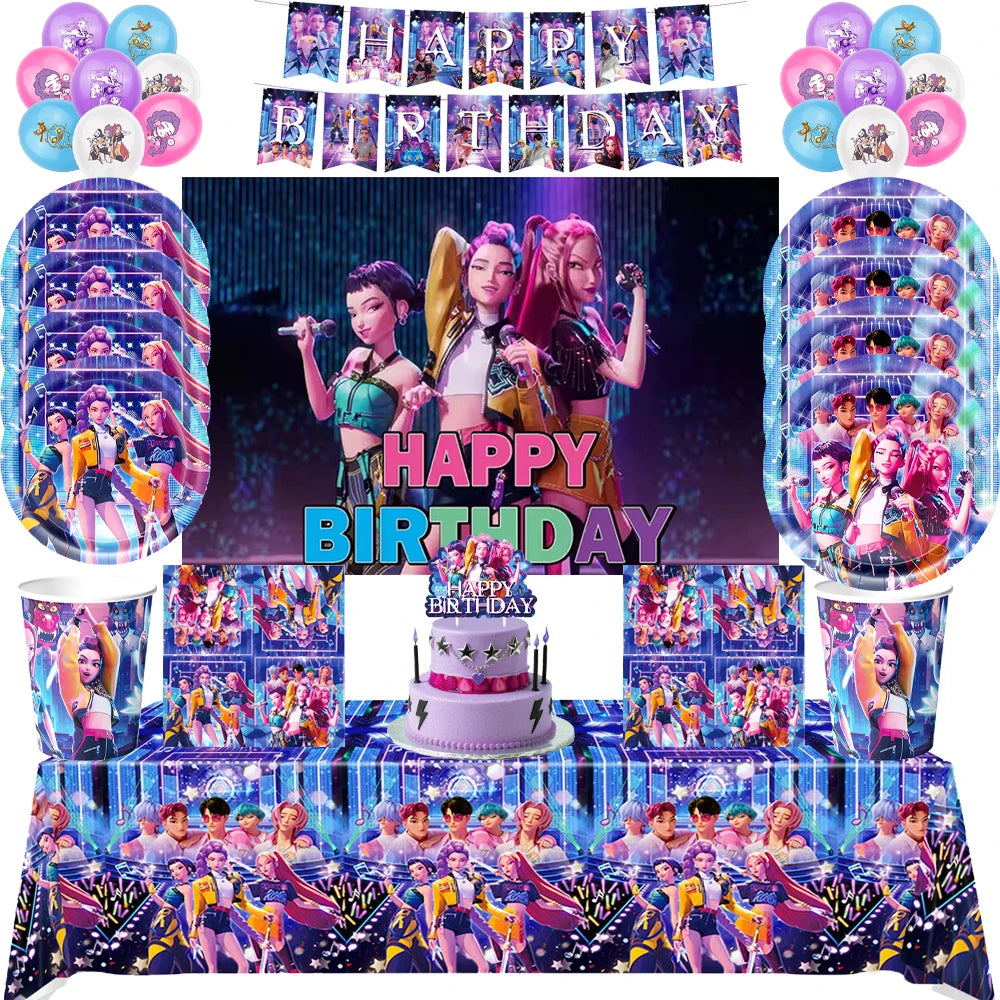 Themed Birthday Party Supplies Disposable Cup Plate Paper Tablecloths Banners Candy Bags Cake Decorations Baby Christening