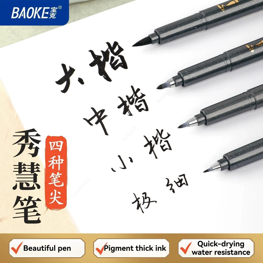 BAOKE 4-Size Calligraphy Pen Set for Writing, Hand Lettering, Black Ink Brush Markers Sketching Calligraphie Art Supplies Artist