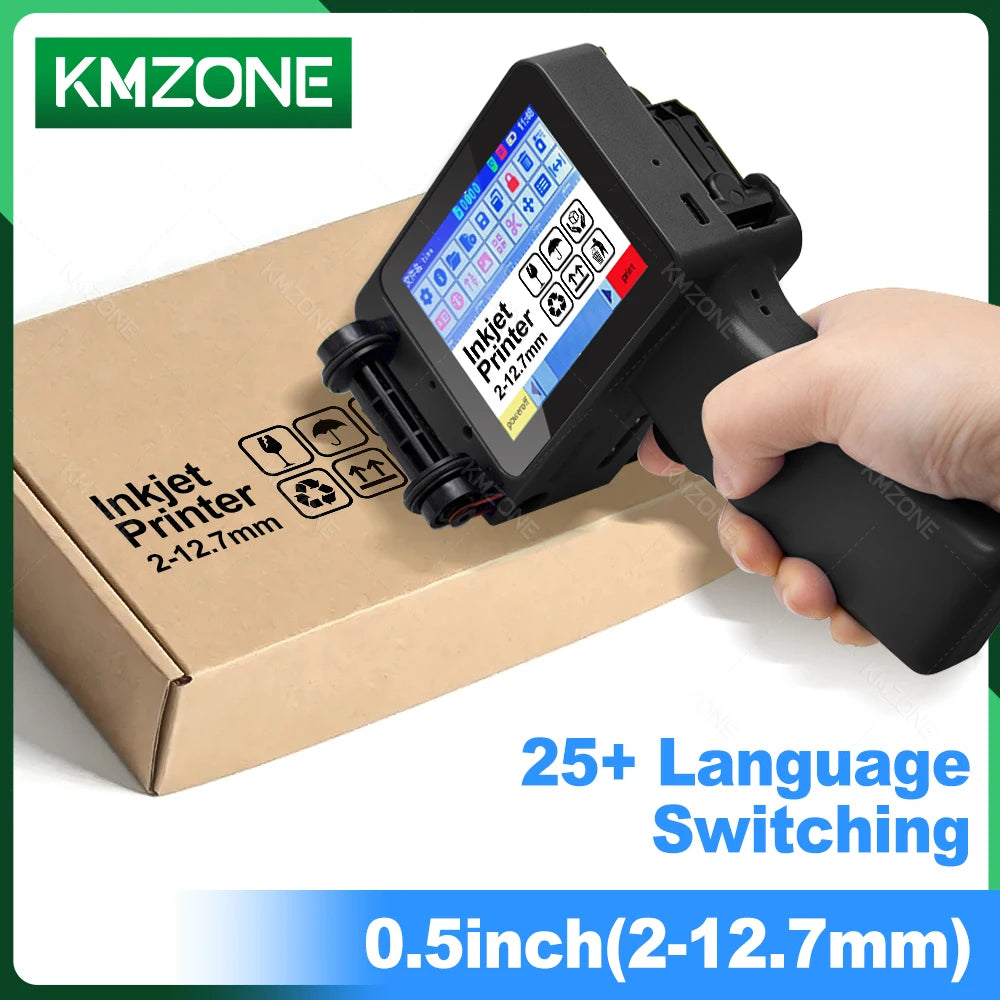Mini Handheld Inkjet Printer 2-12.7mm for Text QR Barcode Batch Number Logo Date Label Printer with 0/1/2 Ink Cartridges