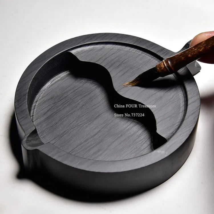 Natural Stone Inkstone Chinese Calligraphy Painting Ink-well Ink Stone Student Ink stone with cover Grinding Inkwell
