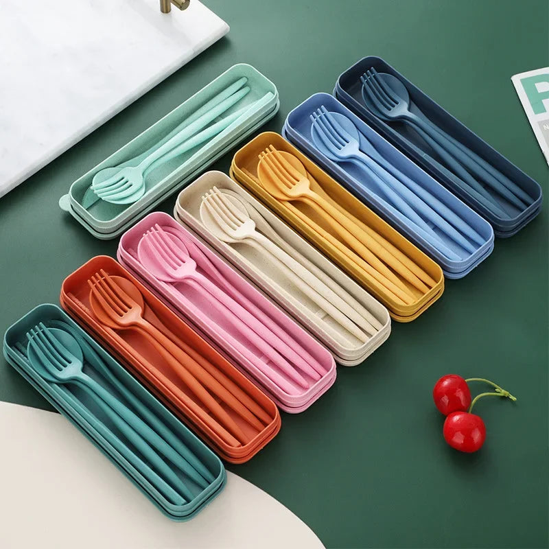4-piece Portable Utensils, Healthy Eco-Friendly Wheat Straw Cutlery, Reusable Chopstick Fork Knife Spoon Set