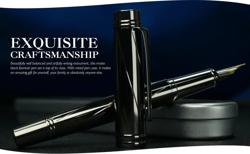 STONEGO 0.38mm Extra Fine Nib Fountain Pen, Black Metal Calligraphy Writing Gift Pen