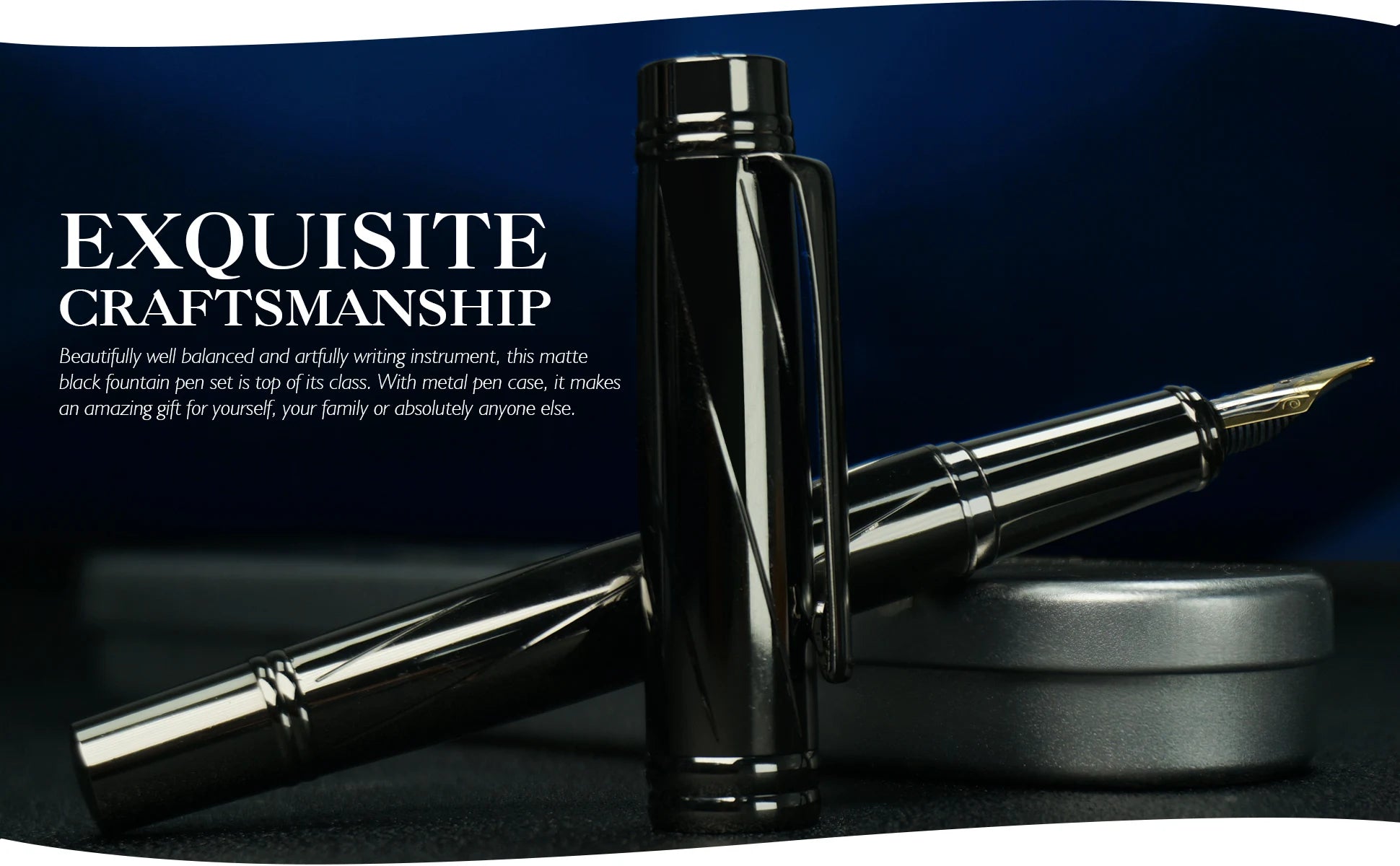 STONEGO 0.38mm Extra Fine Nib Fountain Pen, Black Metal Calligraphy Writing Gift Pen