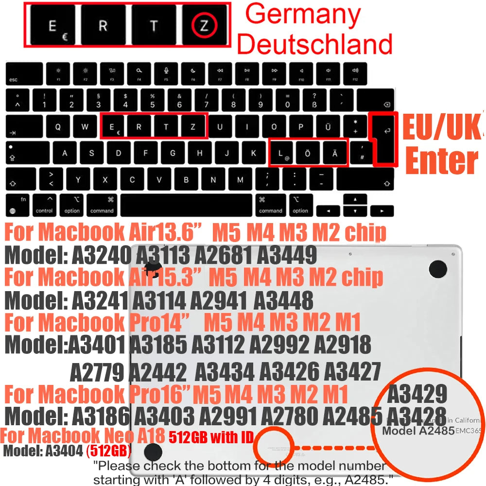 Multi-Language Keyboard Protector Compatible with for MacBook Air/Pro M5-M4 A2779,A3434,A3241 | Arabic, FR, RU, ES, IT Layouts