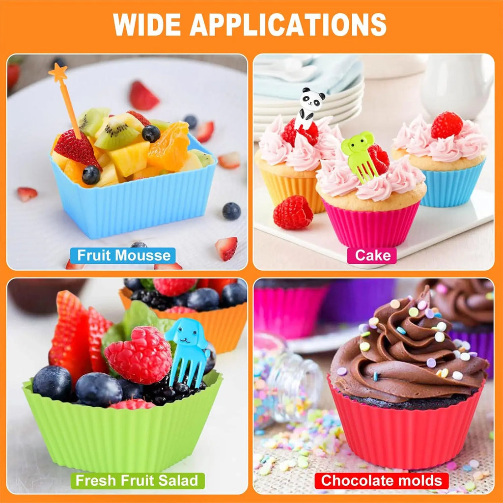 Kids Lunch Bento Box Accessories with Silicone Cupcake Liners for Baking and Small Animal Food Toothpicks Fruit Forks