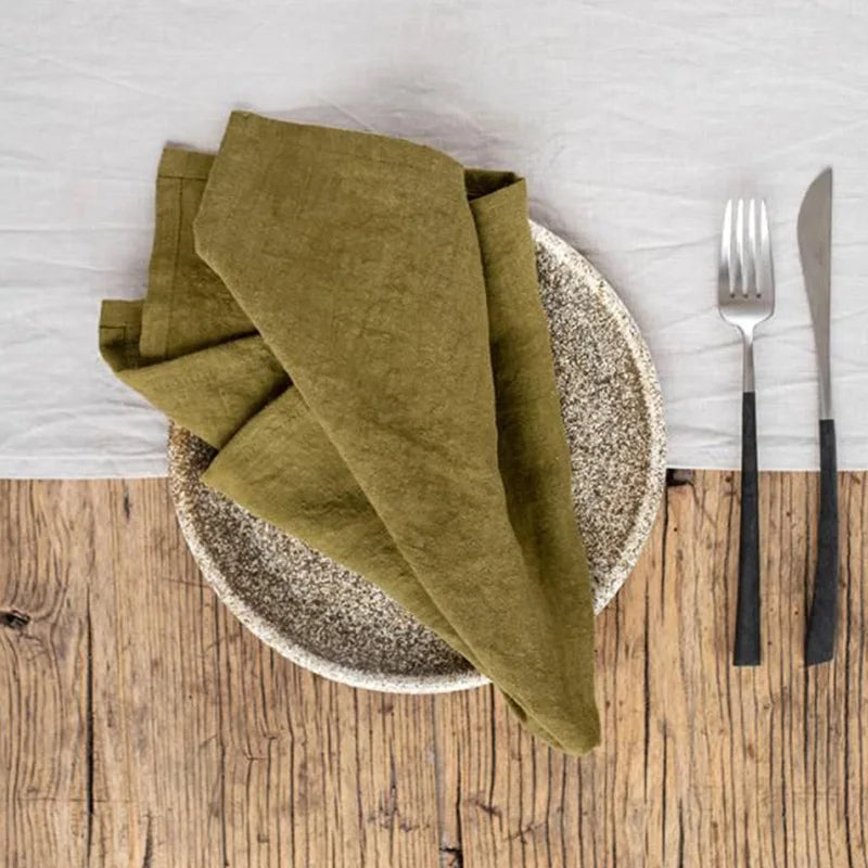 Set of 4 Cloth Napkins 100% Pure Linen 16x16Inch Hemmed Dinner Napkins Easy Care Machine Washable for Christmas Wedding Party