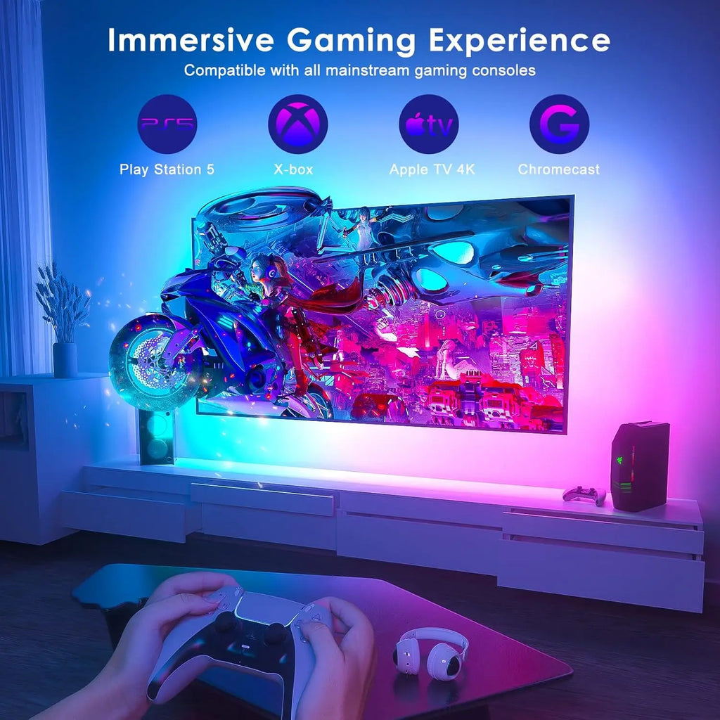 HDMI Sync TV Backlight for 40-85 Inch TVs, No App Needed Gaming Lights with Real-Time Color Matching, for Xmas Home Theater