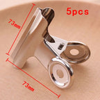 5PCS/Set Metal Paper Clip 20 29 38 51 62 73mm Foldback Metal Binder Clips Silver Grip Clamps Document Office School Stationery