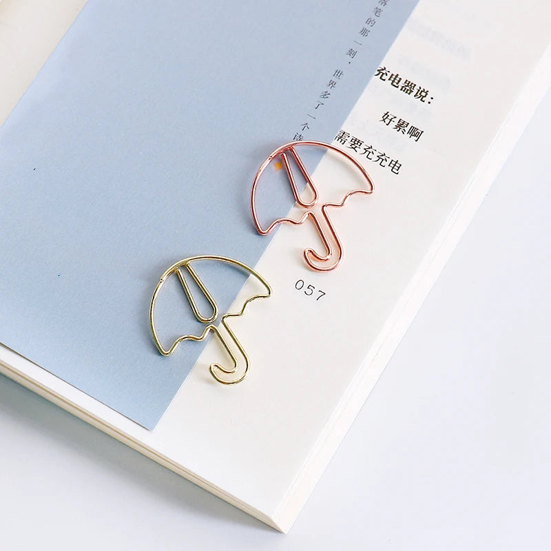 20pcs Umbrella Shape Paper Clip Creative Cute Bookmark Metal Color Cartoon Paper Clips For Planner Office Stationery