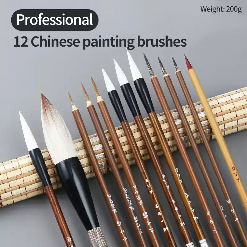 6/9/ 12/ 16 Chinese Painting Brush Beginner Calligraphy Drawing Bamboo Pen Curtain Felt Rice Paper Set Landscape Drawing Writing