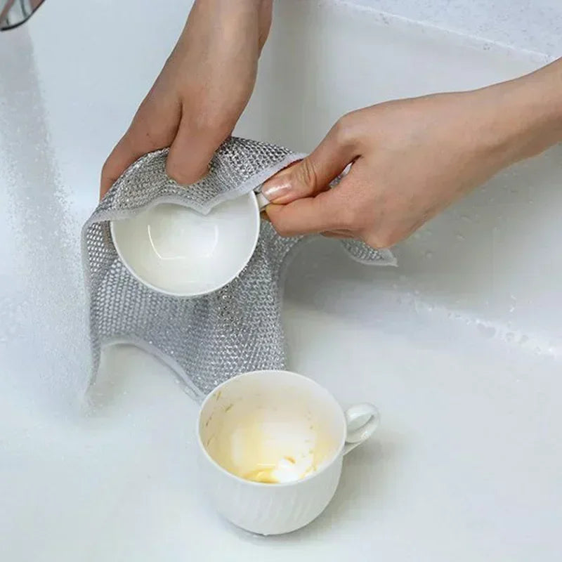 Thickened Steel Wire Cleaning Cloth Non-Scratch Double-layer Iron Microfiber Mesh Dishrag Washing Pot Rags Kitchen Towel