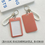 1Pc Solid Color Student Bus ID Card Protective Cover Keyring School Access Door Card Credit Card Holder Bag Set Key Chain