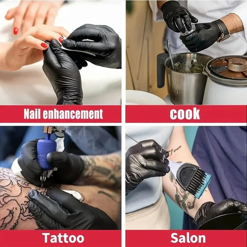 100/50/20PCS Black Nitrile Gloves Latex & Powder Free for Tattooing Manicures Salon Cleaning Disposable Food Working Latex Glove