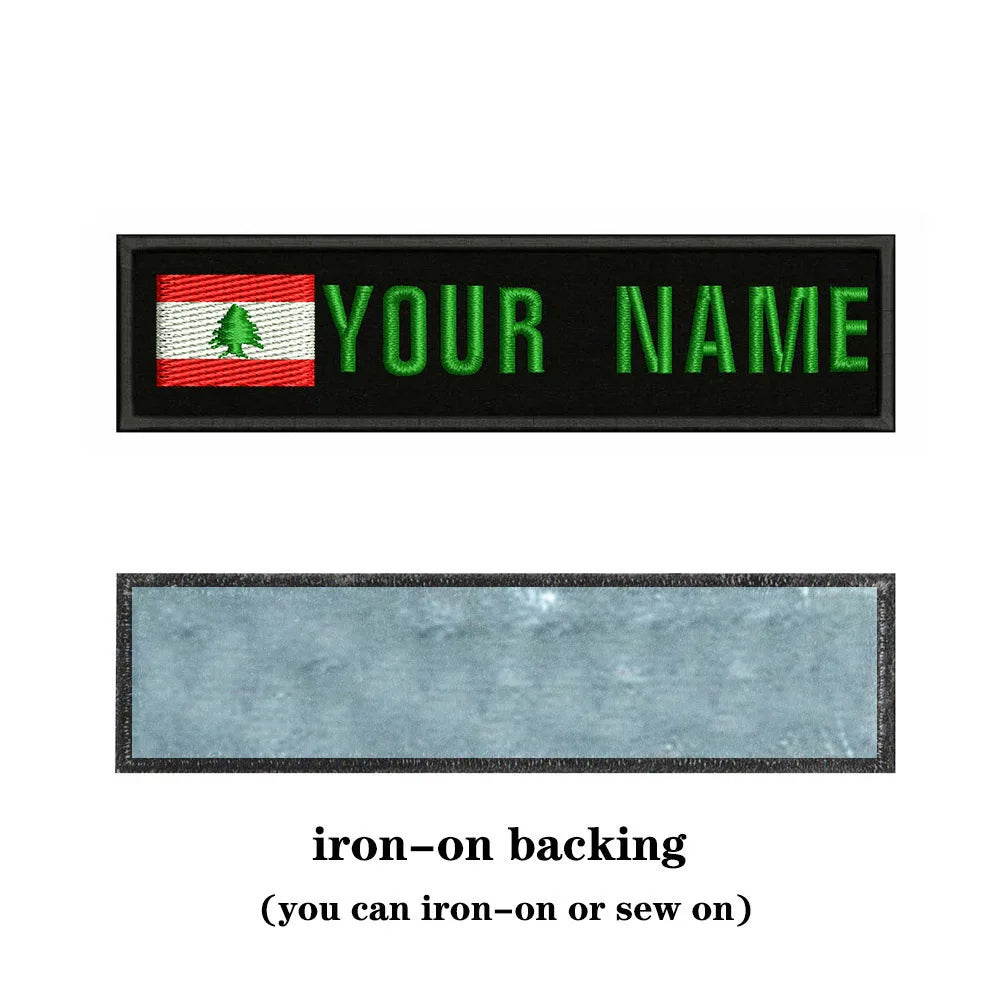 Lebanese Flag Lebanon 10X2.5cm Embroidery Custom Name Text Patch Stripes Badge Iron On Or  Patches