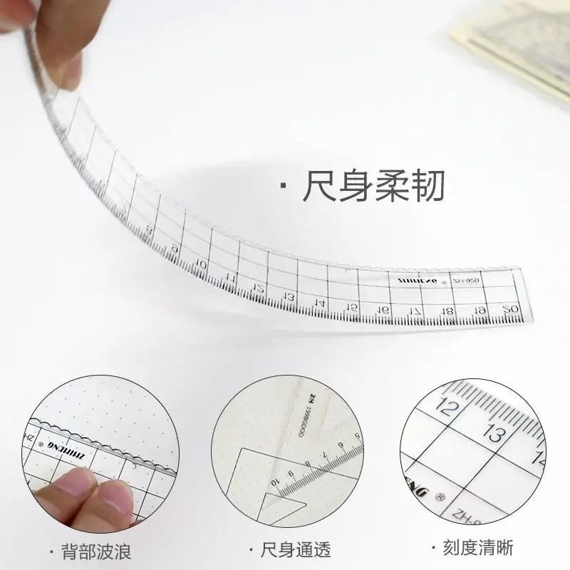 4Pcs/set Plastic Transparent Ruler Protractor Triangle Ruler Measure Draw School Office Supplies Scale Ruler Stationery