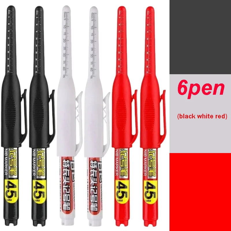 1-12 PCS 45mm Tip Waterproof Long Head Marker Pen Quick-Dry Ink for Woodworking Construction, Deep Hole White Black Red Blue