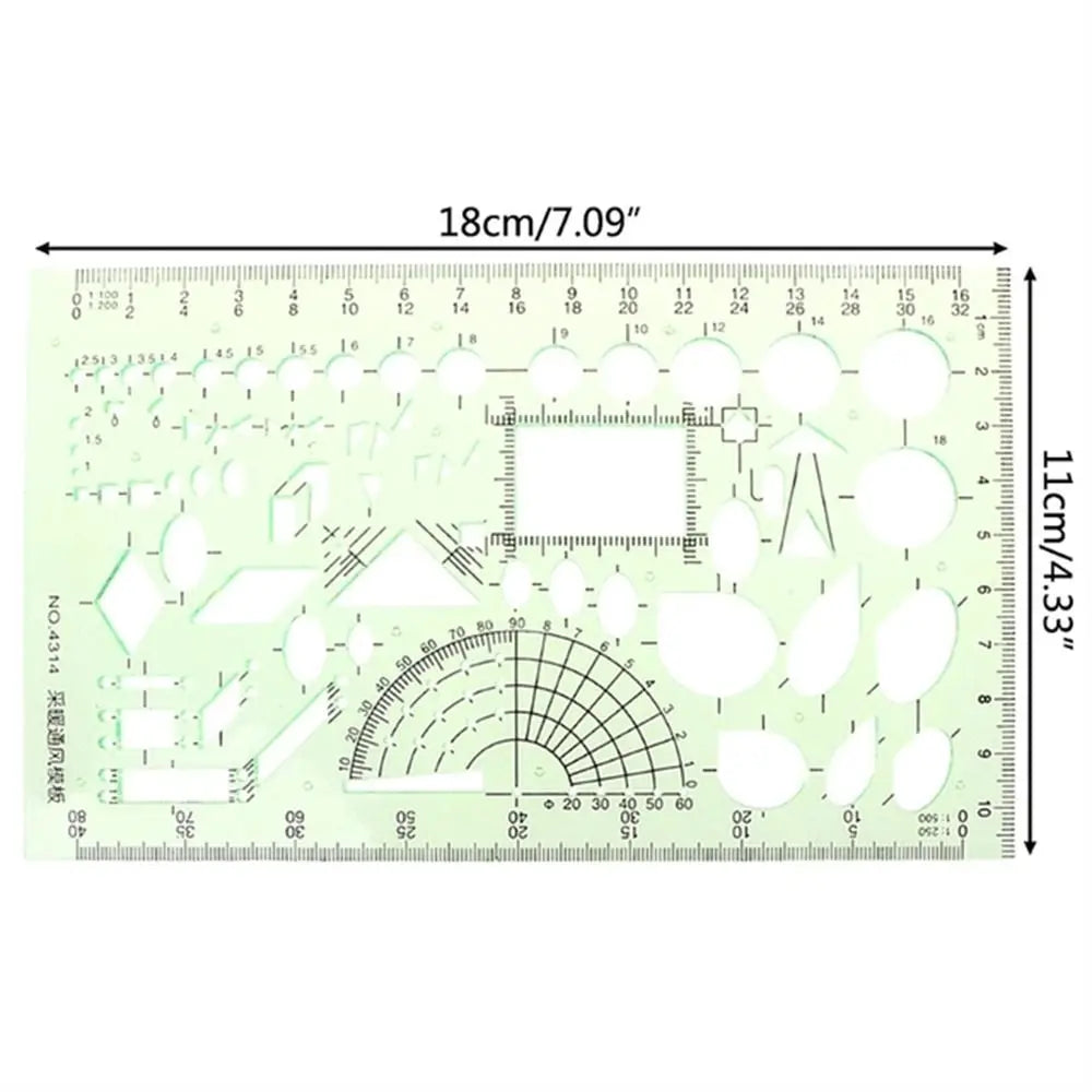 17 Styles Rulers Green Plastic Circles Geometric Template Ruler Stencil Measuring Tool Stationery Students Drawing Curve Ruler
