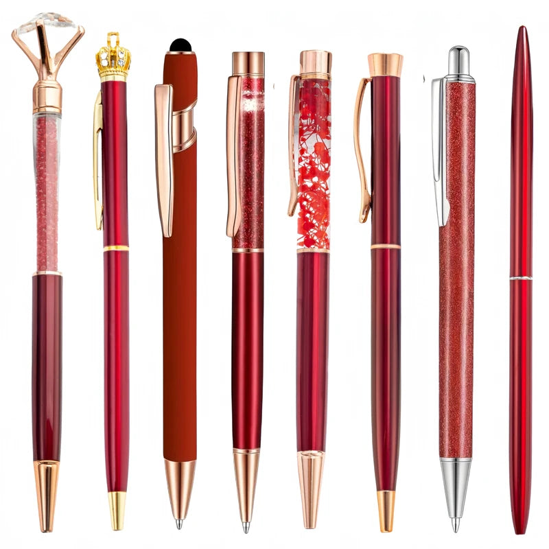 3-9pcs Rose Golden Metal Ballpoint Pen Set, Pearl Quicksand Crown, Love Artificial Diamond,School&Office Supply Gifts,Weddings