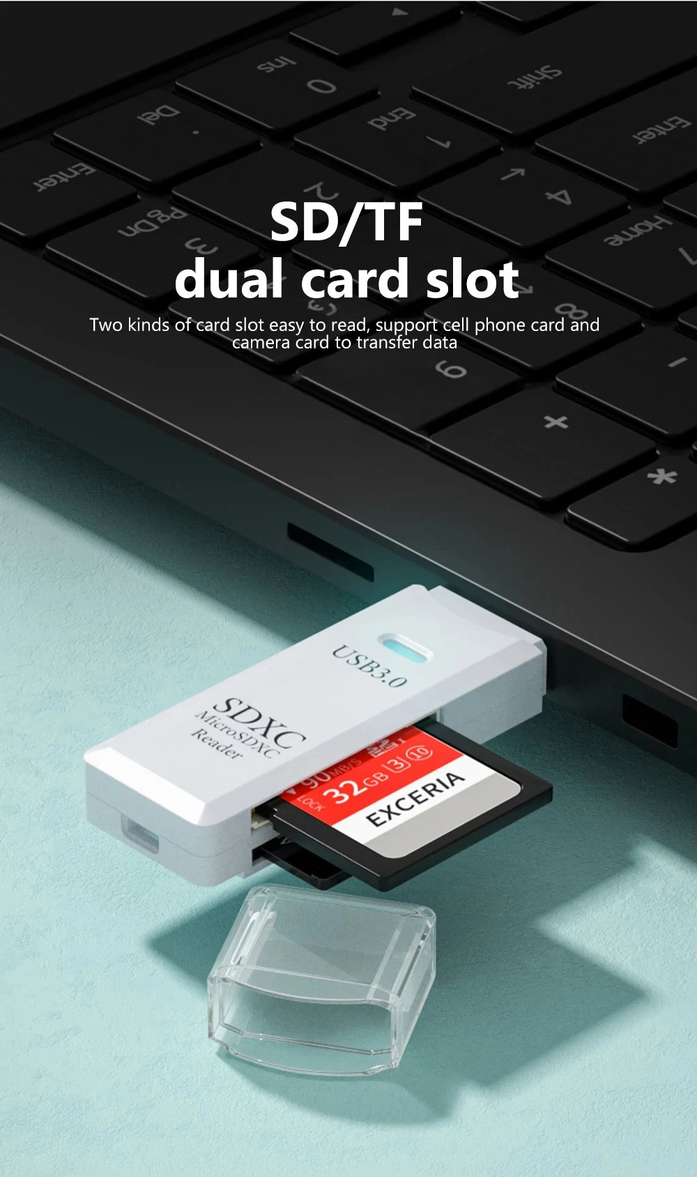 NNBILI 1-2pcs Card Reader USB3.0/2.0 To SD TF Memory Adapter High Speed TF Memory 2 IN 1 Card Reader For PC Laptop Accessories