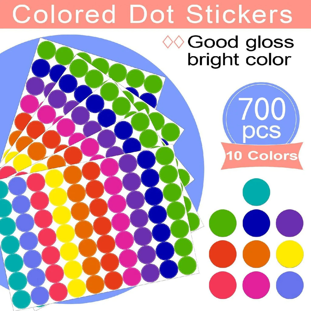 350-700pcs 10 Colors Colorful Dot Glue Stickers, Round Label Paper Round White Circle Round Code Sticker Self-adhesive Label