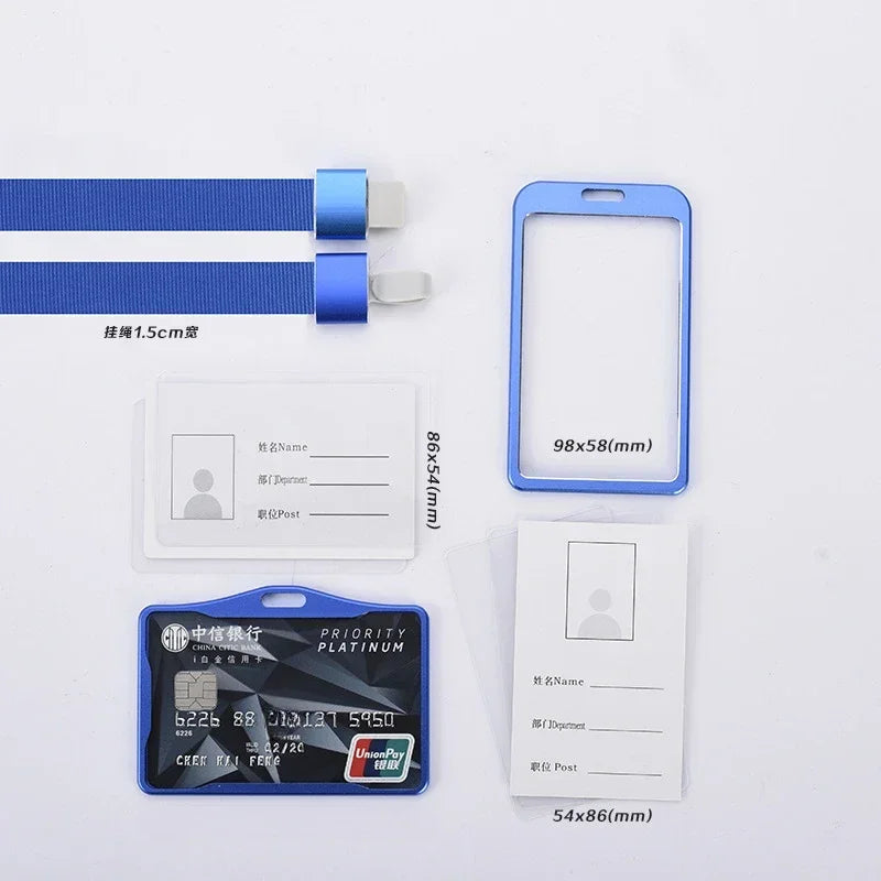 1 Pcs Aluminum Alloy Card Cover Case Bank Business Work Card Holder with ABS Retractable Badge Reel Credit ID Card Badge Bag