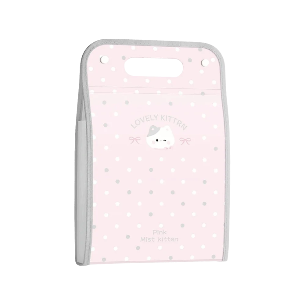 PP Accordion File Organizer Vertical Multi-Compartment Structure Expanding File Folder Portable Carry Handle Cute Pattern