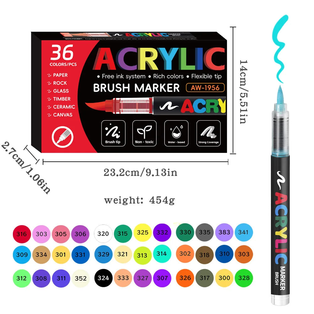 12/24/36/48Colors/set Acrylic Marker Pen Paint Brush Pen Painting Coloring Pen DIY Graffiti Art Making School and Office Supplie