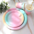 Rainbow Tableware Set for Birthday Party Decorations Rainbow Tableware Paper Plates Cups Napkins Tablecloth Dinner Disposable
