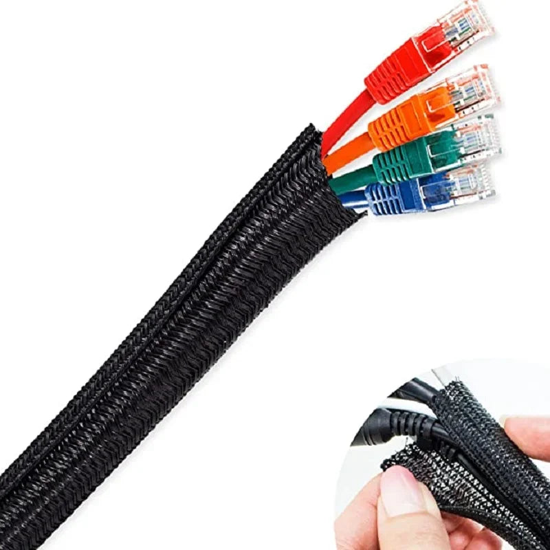 1m 3m 5m Braided Cable Sleeve Pet Nylon Wrapping Case Cover for Desk PC TV Wire Protector Cable Management Wrap