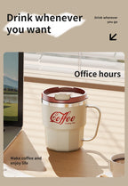 WORTHBUY Coffee Mug With Lid&Handle 304 Stainless Steel Tea Milk Coffee Cup Double Wall Insulated Anti Scalding Drinking Cup