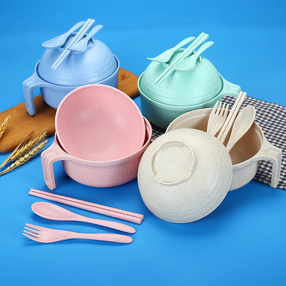 Fork Spoon Chopsticks Bowls Cup Dish Dinnerware Set High Grade Wheat Straw Tableware Children's Unbreakable Dishes Camping Set