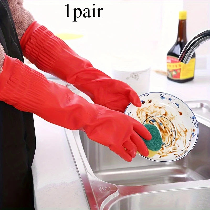 1pair Latex dishwashing gloves, extended and thickened rubber cleaning gloves for kitchen housework, car washing,