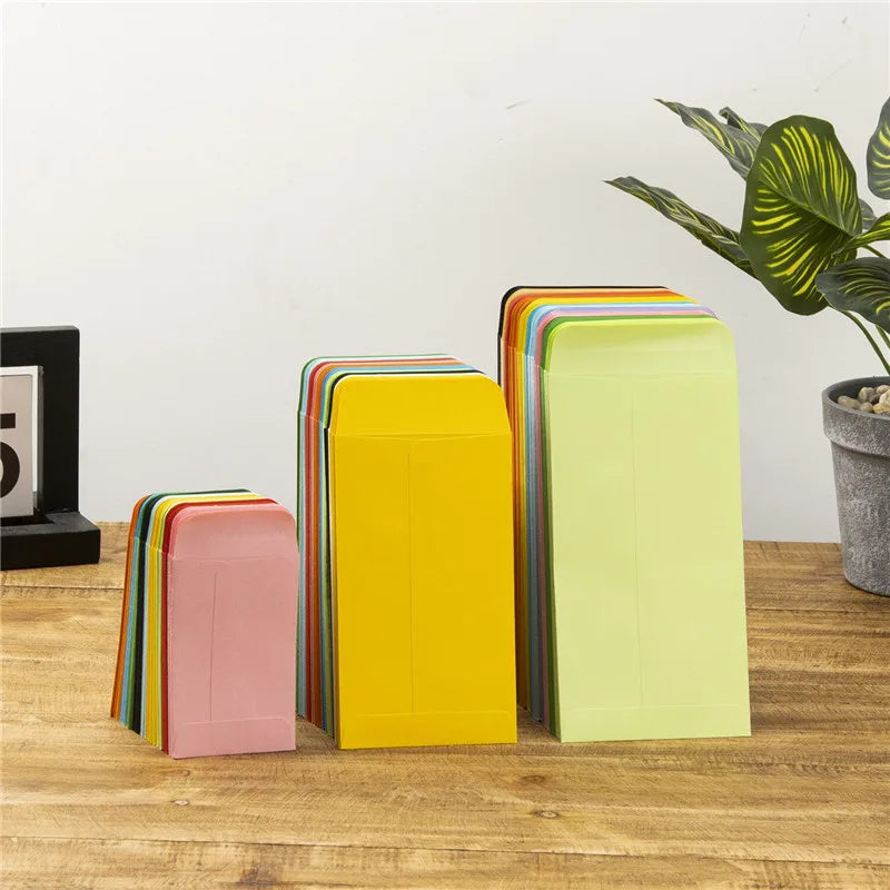 100pcs Mix Colors Paper Money Envelopes Self-Adhesive Gift Greeting Card Packaging Envelopes Blank Small Cash Deposit Envelope