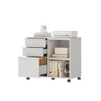 3 Drawer File Cabinet with Open Shelves, Rolling Lateral Filing Cabinet for Letter/A4, Mobile Wood Printer Stand on Wheels, Home Office Storage Organizer