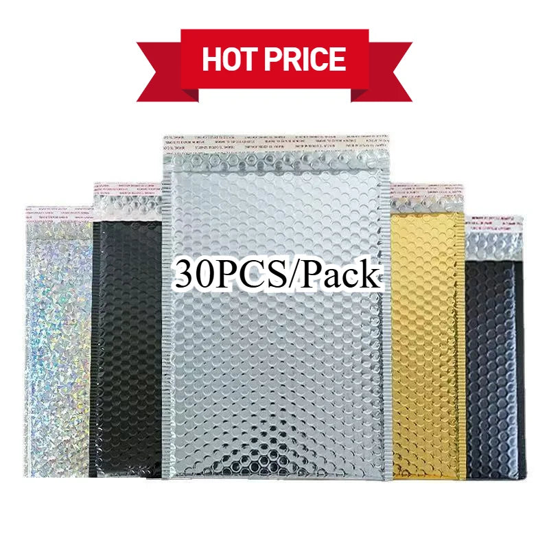 30Pcs/Lot Holographic Bubble Mailers Mailing Envelope Waterproof Courier Bag Padded Bubble Envelopes Shipping Packaging