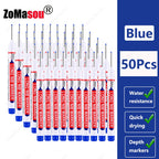 1-90Pcs Waterproof White Long Head Markers Pen 2cm Woodworking Deep Hole Marker Pens Metal Carpenter Black/Red/Blue/Green Ink