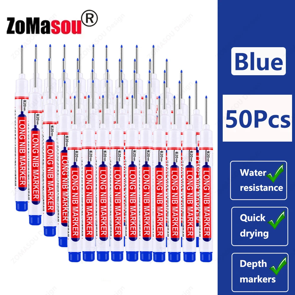 1-90Pcs Waterproof White Long Head Markers Pen 2cm Woodworking Deep Hole Marker Pens Metal Carpenter Black/Red/Blue/Green Ink