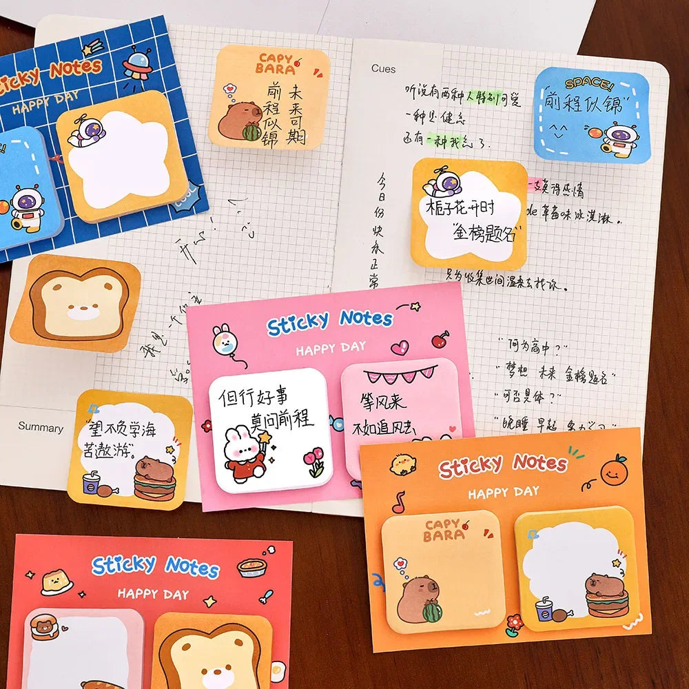 1Pcs Kawaii Cartoon Animal Sticky Notes Sticker 60Sheets Cute Rabbit Bear Capybara Astronaut Memo Pad School Office Stationery