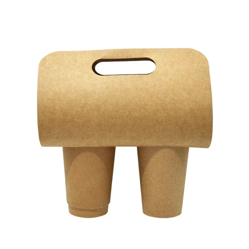 50pcs Disposable Milk Tea Handheld Cup Holder Thick Kraft Paper Takeaway Portable Package Creative Coffee Paper Cup Handle