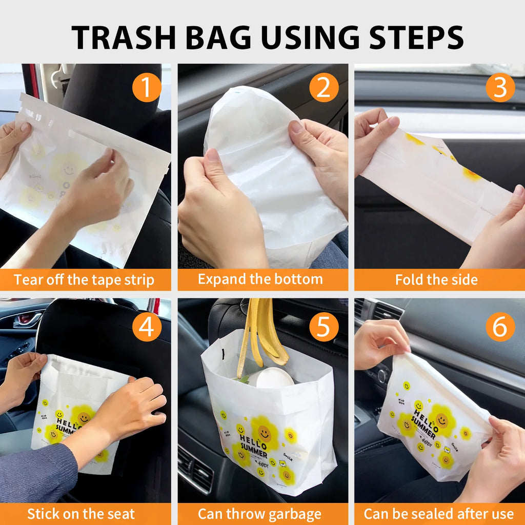 20 PCS Car Trash Bag Disposable Self-Adhesive Garbage Can for Auto Seat Back Hanging Trash Bag Office Kitchen Garbage Storage